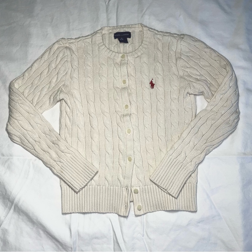 Ralph Lauren Girl’s Cotton Ivory Cable-Knit Cardigan